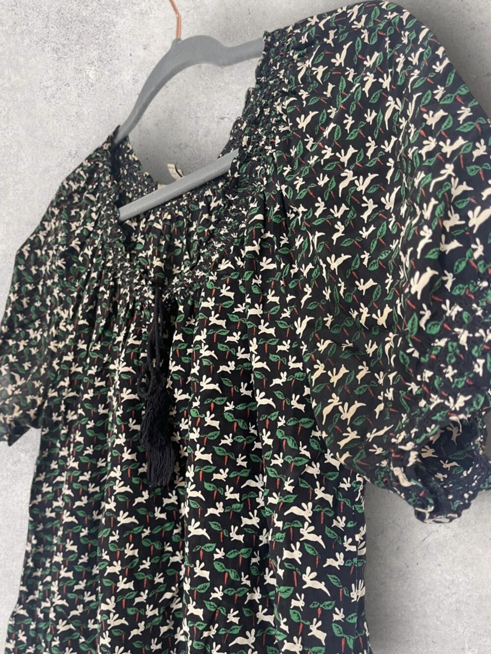 Joie Silk Whimsical Bunny & Carrot Print Peasant Blouse